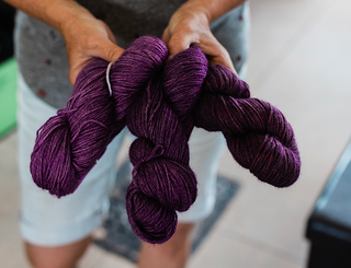 Three skeins of 100% hand painted alpaca yarn from Green Gable Alpacas